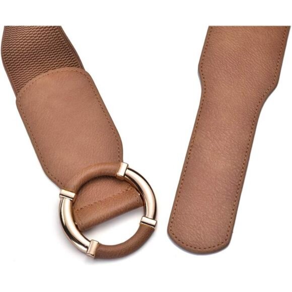 ✨ Gold O-Ring Elastic Waist Belt | PU Leather Stretch Cinch Belt - Picture 3 of 5